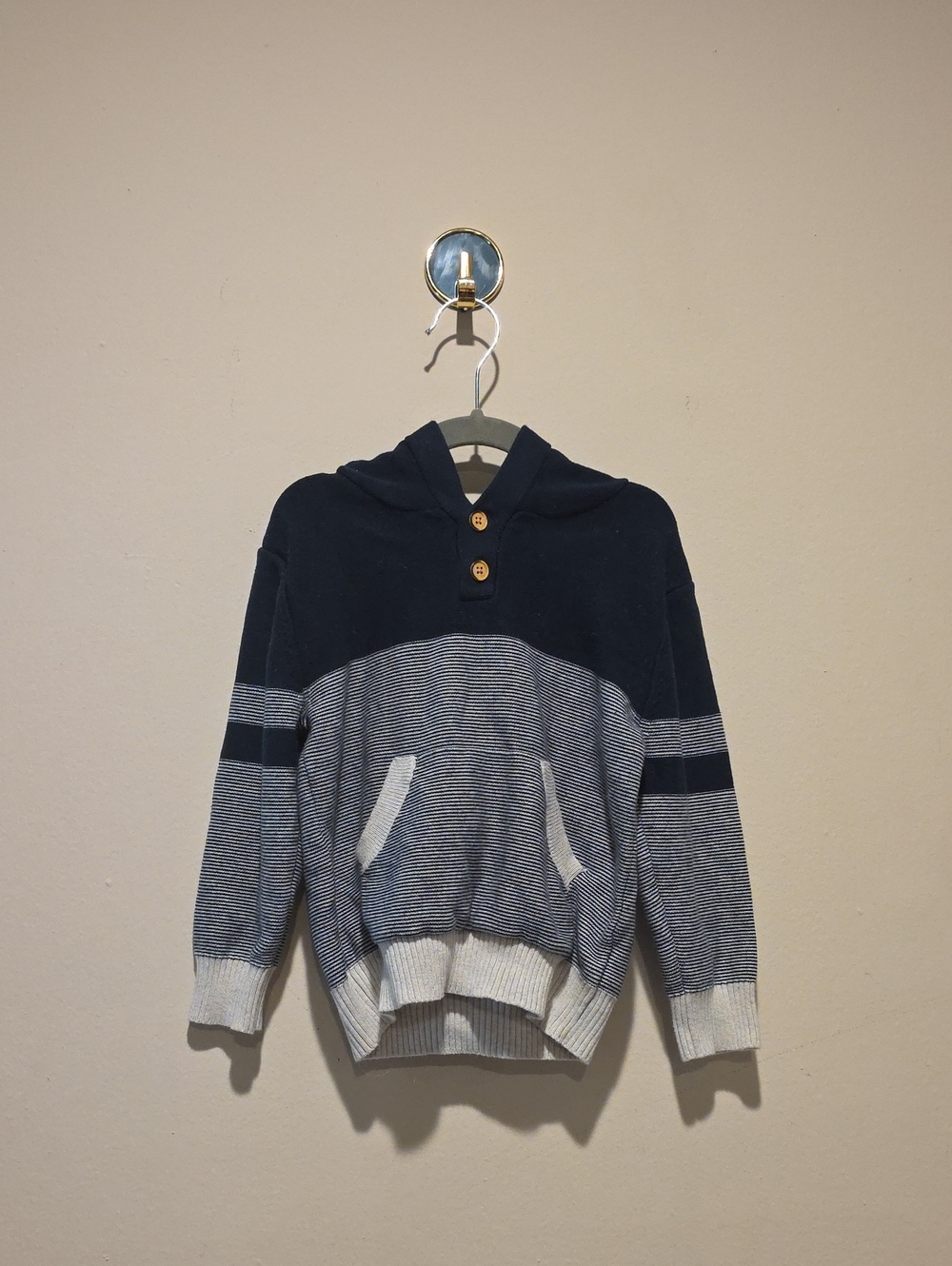 Cat & Jack Navy Hooded Pullover Size 4t Sweater Sweatshirt Grey Stripe